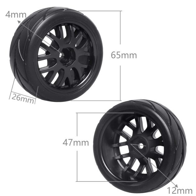 GoHobby 12mm Hex 1/10 On Road Wheels and Tires Soft with Foam Inserts for RC Touring Car Traxxas 4tec 2.0 Tamiya TT02 TT01 Drift, Set of 4 - Image 2