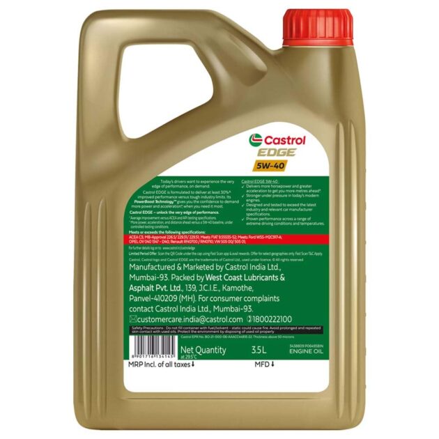 Castrol EDGE 5W-40 Advanced Full Synthetic Engine Oil | Power Boost Technology | Get More Power & Acceleration | For Petrol, Diesel, CNG & Hybrid Cars | 3.5L - Image 2