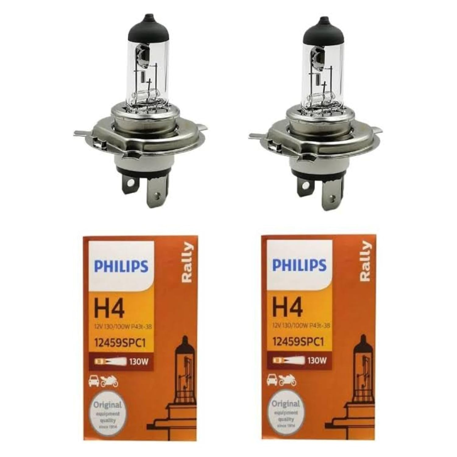 PHILIPS Rally H4 Headlight Bulb Set of 2, P43t 12V 130/100W | High Performance Super Bright and Durable Halogen Light Bulbs for Car