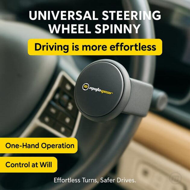 MOTOGEAR Universal Car Steering Wheel Knob Rotary Knob Spinner Handle for Cars 360 Rotation for Car Tractor Truck (Black)