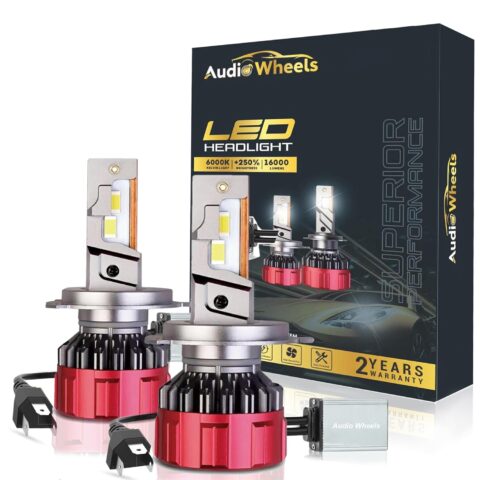 Audio Wheels H4-110W Car Led Headlight Bulbs, 16,000 Lumens Super Bright LED Headlight Conversion Kit for Cars 6000K Cool White Quick Installation Halogen Replacement, Pack of 2 (H4-110W)