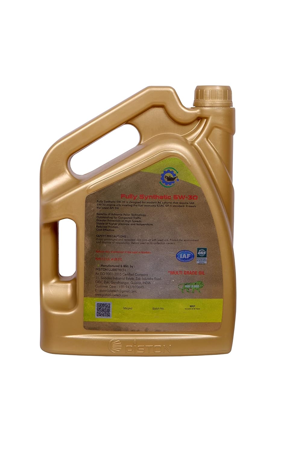 PISTON Faster MGO 5W-30 API SN Fully Synthetic Engine Oil For Petrol,Diesel & Cng Cars (3.5 L) - Image 2