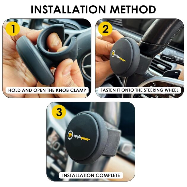 MOTOGEAR Universal Car Steering Wheel Knob Rotary Knob Spinner Handle for Cars 360 Rotation for Car Tractor Truck (Black) - Image 3