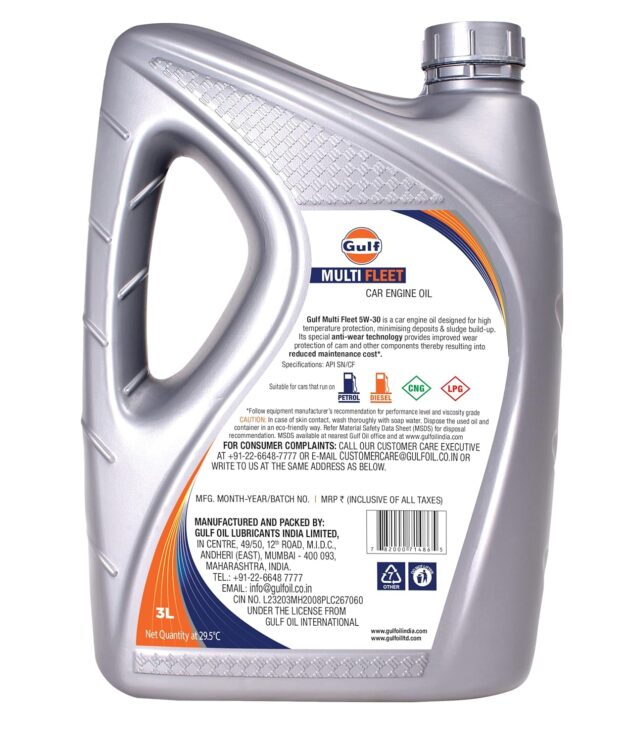 GULF MULTI FLEET 5W-30 - [3 L] API SN/CF Car Engine Oil with Synthetic Technology using Anti-Wear Technology for Reduced Maintenance Cost - Image 2