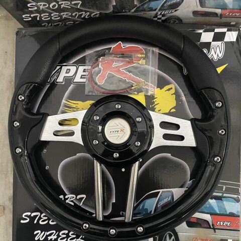 AUTO MT - 13 inch MOMO Black Universal Steering Wheel for Sports Car Look Rally Race Off Road with HUB Free